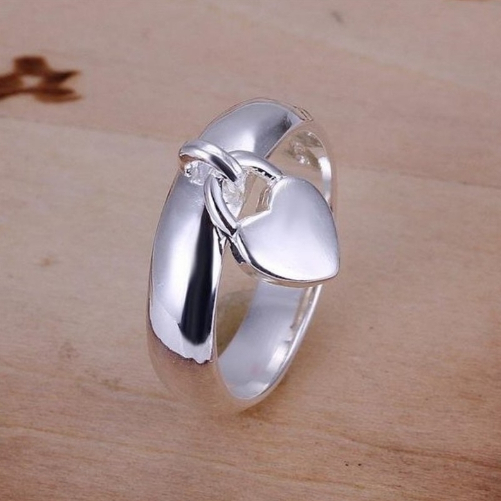 925 Sterling Silver Charm  Ring Dangle Heart Ring